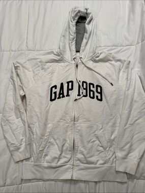 GAP White Full-Zip Hoodie with Navy Logo